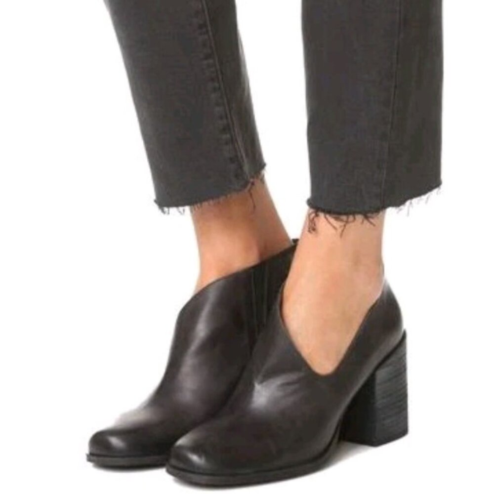 Free People Booties Ankle Boots Terrah Leather Chunky Heel Pull Slip On Black 41 - Picture 11 of 11